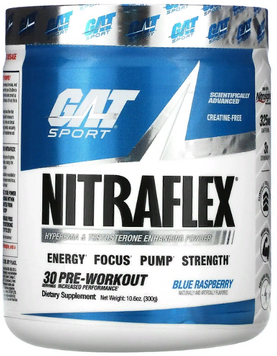 Предтренировочний комплекс GAT Nitraflex 300 g / 30 servings / Blue Raspberry 816794 фото