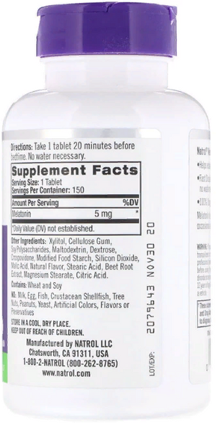 Natrol Melatonin, Fast Dissolve, Strawberry , 5 mg, 150 Tablets (NTL-07144) 605422 фото