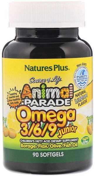 Natures Plus Animal Parade Omega 3/6/9 Junior 90 caps Омега 3-6-9 для дітей, смак лимона 492031 фото