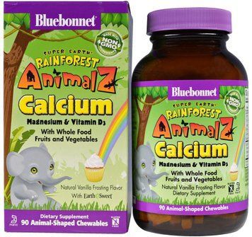 Bluebonnet Nutrition Rainforest Animalz, Calcium Magnesium And Vitamin D3, Natural Vanilla Frosting Flavor, 90 Animal-Shaped Chewables (BLB0196) 659808 фото