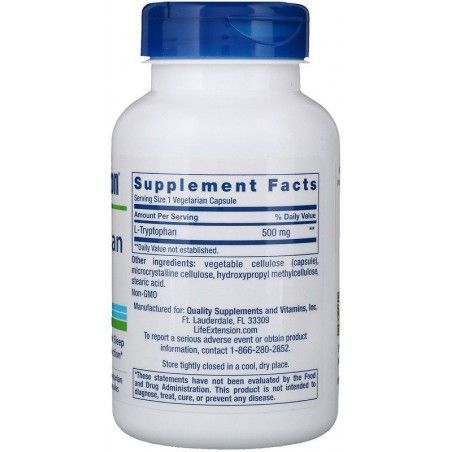 Life Extension L-Tryptophan, 500 mg, 90 Vegetarian Capsules (LEX-17229) 660844 фото