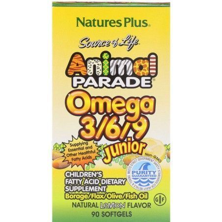 Natures Plus Animal Parade Omega 3/6/9 Junior 90 caps Омега 3-6-9 для дітей, смак лимона 492031 фото