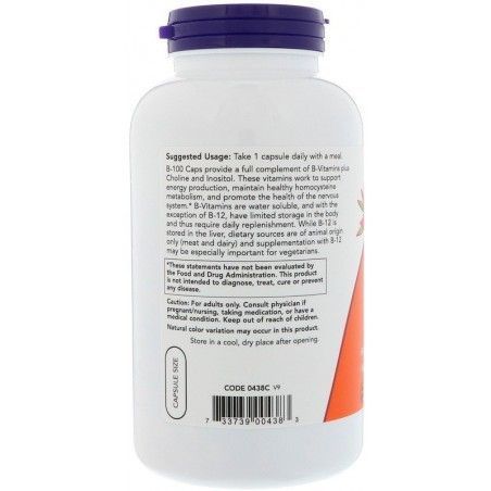 NOW Foods Vitamin B-100 CAPS 250 VCAPS Вітамін B-100 520631 фото