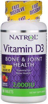 Natrol Vitamin D3, Fast Dissolve, Strawberry, 2,000 IU, 90 Tablets (NTL-05889) 655292 фото