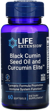Life Extension Black Cumin Seed Oil and Curcumin Elite Turmeric Extract Масло семян черного тмина и куркумин элитный экстракт куркумы 60 мягких капсул 1159446 фото