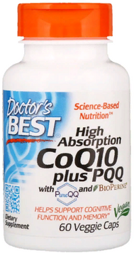 Doctor's Best High Absorption CoQ10 100 mg plus PQQ 20 mg with PureQQ and BioPERINE Коензим Q10 з високим ступенем поглинання з PQQ 60 веганських капсул 827372 фото