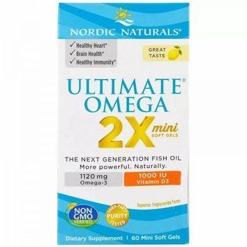 Nordic Naturals Ultimate Omega 2X mini 1120 mg Риб'ячий жир міні з вітаміном D зі смаком лимона 60 капсул 779645 фото