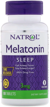 Natrol Melatonin, Time Release, 3 mg, 100 Tablets (NTL-00458) 605424 фото