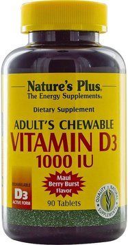 Nature's Plus, Adult's Chewable Vitamin D3, Maui Berry Burst Flavor, 1000 IU, 90 Tablets (NTP1044) 631426 фото