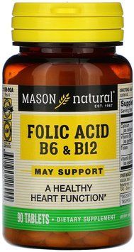 Mason Natural Folic Acid B6 & B12 Фолієва кислота Вітаміни В6 та В12 90 таблеток 936566 фото