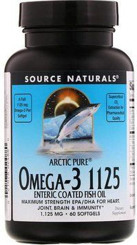Source Naturals Arctic Pure Omega-3 1125 Enteric Coated Fish Oil 1,125 mg 60 Softgels Рыбий жир Омега-3 537107 фото