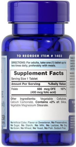 Puritan's Pride Folic Acid 400 mcg, 250 таблеток 442720 фото Puritan's Pride Folic Acid 400 mcg, 250 таблеток 442720 фото
