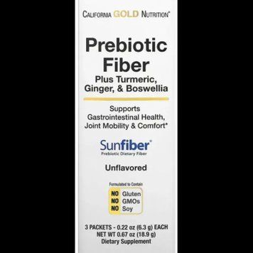 California Gold Nutrition Fiber Plus Turmeric Ginger & Boswellia Пребіотична клітковина плюс куркума імбир і босвелія 3 пакетики по 6,3 г 1052552 фото