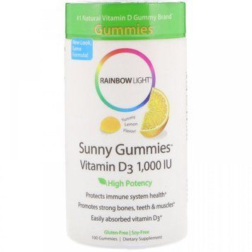 Rainbow Light Sunny Gummies Vitamin D3 1,000 IU 100 Gummies Витамин D3 со вкусом лимона 535517 фото