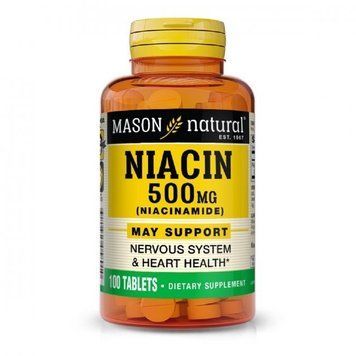 Mason Natural Niacin 500 mg Niacinamide Витамин В3 Ниацинамид 100 таблеток 936591 фото