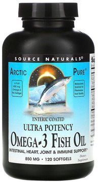 Source Naturals Arctic Pure Ultra Potency Omega-3 Fish Oil 850 mg 120 Softgels Рыбий жир Омега-3 537108 фото