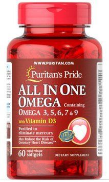 Puritan's Pride All In One Omega 3, 5, 6, 7 & 9 with Vitamin D3 60 Softgels Все в одном Омега 3, 5, 6, 7 и 9 с витамином D3 519202 фото