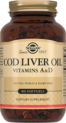 Solgar Cod Liver Oil Vitamin A & D 100 Softgels Витамины А и D3 из печени трески 496812 фото