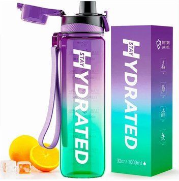 Brave Hydrated Water Bottle - 1000ml Tritan Green Purple 1480328 фото