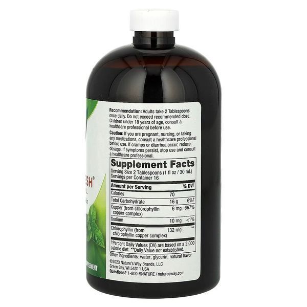 Nature's Way, Chlorofresh, Liquid Chlorophyll, Mint Flavored, 16 fl oz (473.2 ml) (NWY03501) 629285 фото