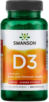 Swanson, Vitamin D3 - Higher Potency 50 mcg 250 caps (SWA-11210) 608384 фото