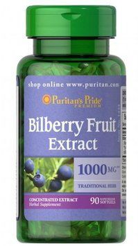 Puritans Pride Bilberry 4: 1 Extract тисячі mg Чорниця 90 гелевих капсул 775980 фото