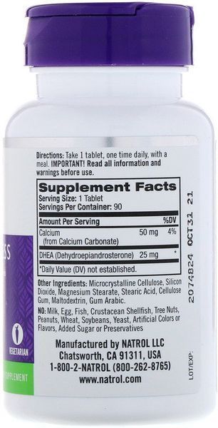 Natrol DHEA, 25 mg, 90 Tablets (NTL-00597) 605426 фото