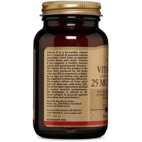Solgar Natural Vitamin D3 (Cholecalciferol), 25 mcg 1000 IU, 250 Softgels Натуральний вітамін D3 (холекальциферол) 463619 фото