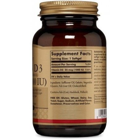 Solgar Natural Vitamin D3 (Cholecalciferol), 25 mcg 1000 IU, 250 Softgels Натуральний вітамін D3 (холекальциферол) 463619 фото