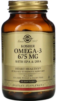 Solgar Omega-3 Kosher 675 mg Солгар Омега 3 кошерная 50 гелевых капсул 827394 фото