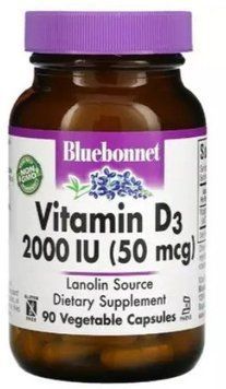 Bluebonnet Nutrition Vitamin D3 2000 МЕ Витамин Д3 90 вегетарианских капсул 993626 фото