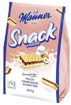 Вафлі Manner Snack Minis з молочно-горіховим кремом 300 г (9000331607702) 1237786 фото