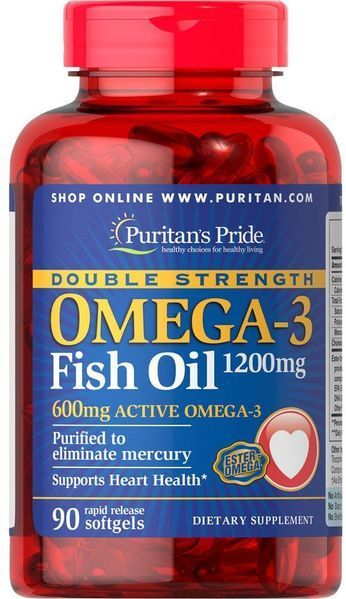 Puritan's Pride Double Strength Omega-3 Fish Oil 1200 mg/600 mg Omega-3 90 Softgels Омега-3 удвоенной силы 519225 фото