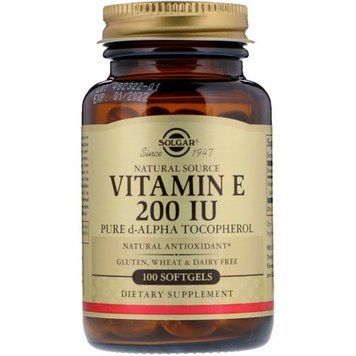 Solgar Natural Vitamin E, 200 IU, Pure d-Alpha Tocopherol, 100 Softgels 463620 фото