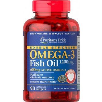 Puritan's Pride Double Strength Omega-3 Fish Oil 1200 mg/600 mg Omega-3 90 Softgels Омега-3 удвоенной силы 519225 фото