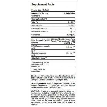 Puritan's Pride Double Strength Omega-3 Fish Oil 1200 mg/600 mg Omega-3 90 Softgels Омега-3 удвоенной силы 519225 фото