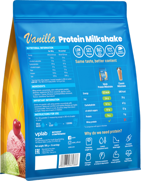 Протеїн VPLab Protein Milkshake - 500g Vanilla 1456350 фото