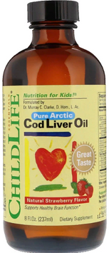 ChildLife, Cod Liver Oil, Natural Strawberry Flavor, 8 fl oz (237 ml) (CDL10500) 623263 фото