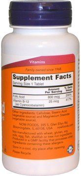 Now Foods Folic Acid 800 mcg with Vitamin B-12 Tablets 250 tabs / 250 servings 416615 фото