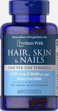 Puritan's Pride Hair, Skin & Nails One Per Day Formula 60 Softgels Формула для волосся, шкіри, нігтів 519211 фото