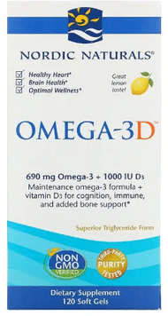 Nordic Naturals Omega-3D 1000 mg Рыбий жир омега-Д3 со вкусом лимона 120 капсул 800631 фото