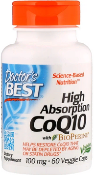 Doctor's Best, High Absorption CoQ10 with BioPerine, 100 mg, 60 Veggie Caps (DRB-00069) 624076 фото