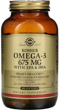 Solgar Omega-3 Kosher 675 mg Солгар Омега 3 кошерная 100 гелевых капсул 827395 фото