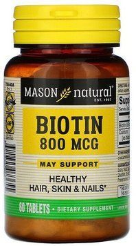 Mason Natural Biotin 800 mcg Биотин 60 таблеток 934639 фото