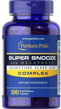 Puritan's Pride Super Snooze with Melatonin Формула для сну з мелатонином 100 капсул 775984 фото