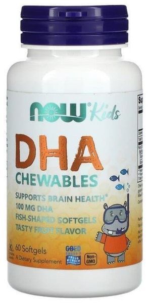 Now Foods Dha 100 mg Chewable Sgels 60 Sgels Докозагексаеновая кислота и рыбий жир омега-3 520662 фото