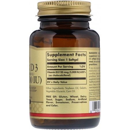 Solgar Vitamin D3, Cholecalciferol, 5000 IU, 100 Softgels 463623 фото
