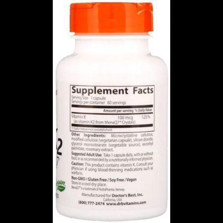 Doctor's Best Natural Vitamin K2 MK-7 with MenaQ7 100 mcg 60 Caps (DRB-00334) 585165 фото