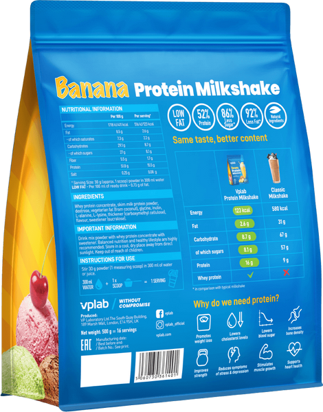 Протеїн VPLab Protein Milkshake - 500g Banana 1456351 фото