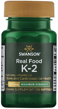 Swanson, Real Food Vitamin K-2 - Maximum Strength 200 mcg 30 sgels (SWA-02906) 608387 фото